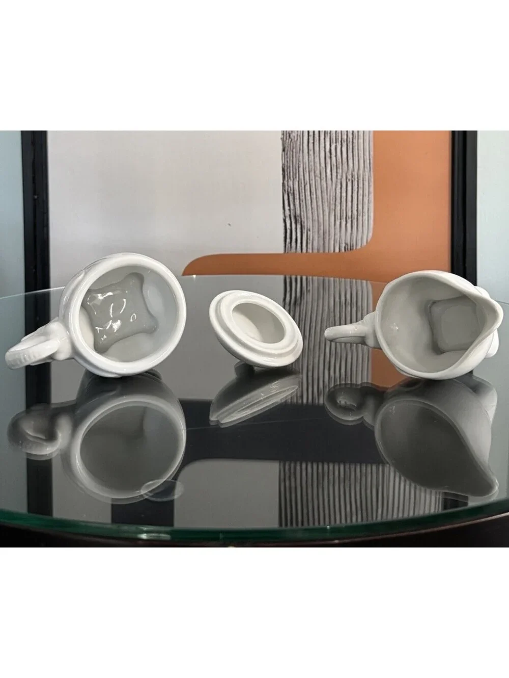 Pier 1 Elephant Creamer & Sugar Bowl Set with Lid Trunks Up White Elephant Gift